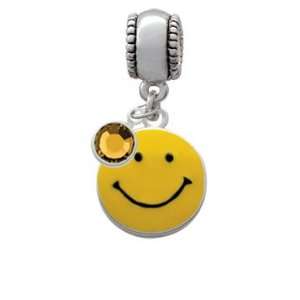 Smiley Face European Charm Bead Hanger with Topaz Swarovski Crystal 