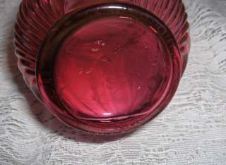 Vintage Fenton Glass Crystal Cranberry Pitcher Swirls Clear Handle 
