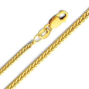 14K Yellow Gold 1mm Braided Square Wheat Chain Necklace with Lobster 