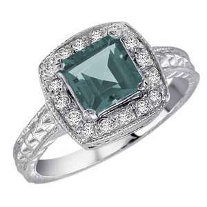 com Platinum Square Aquamarine and Diamond Ring with Decorated Shank 
