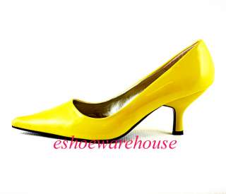 Soo Cute Low Mid Heel Pointed Toe Pumps Yellow Patent  
