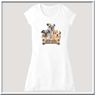 English Bulldog Puppy Dog With Bone T Shirt Dress S XL  