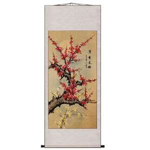   Handmade Blossoming Plum Tree Scroll Wall Art Painting