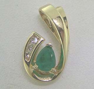 Ladies 14kyg Diamond Emerald Slider Pendant Charm .70ct  