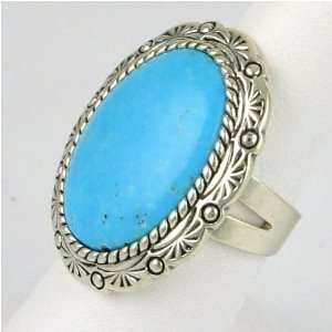  Bold Sterling Silver Oval Concha w/Turquoise Ring: Jewelry