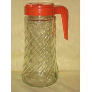  Vintage Tang 1 Quart Glass Juice Pitcher w/ Red Flip Top 