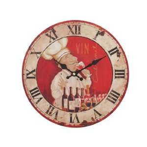   11 1/2 Inch Diameter Red Wine Chef Kitchen Wall Clock